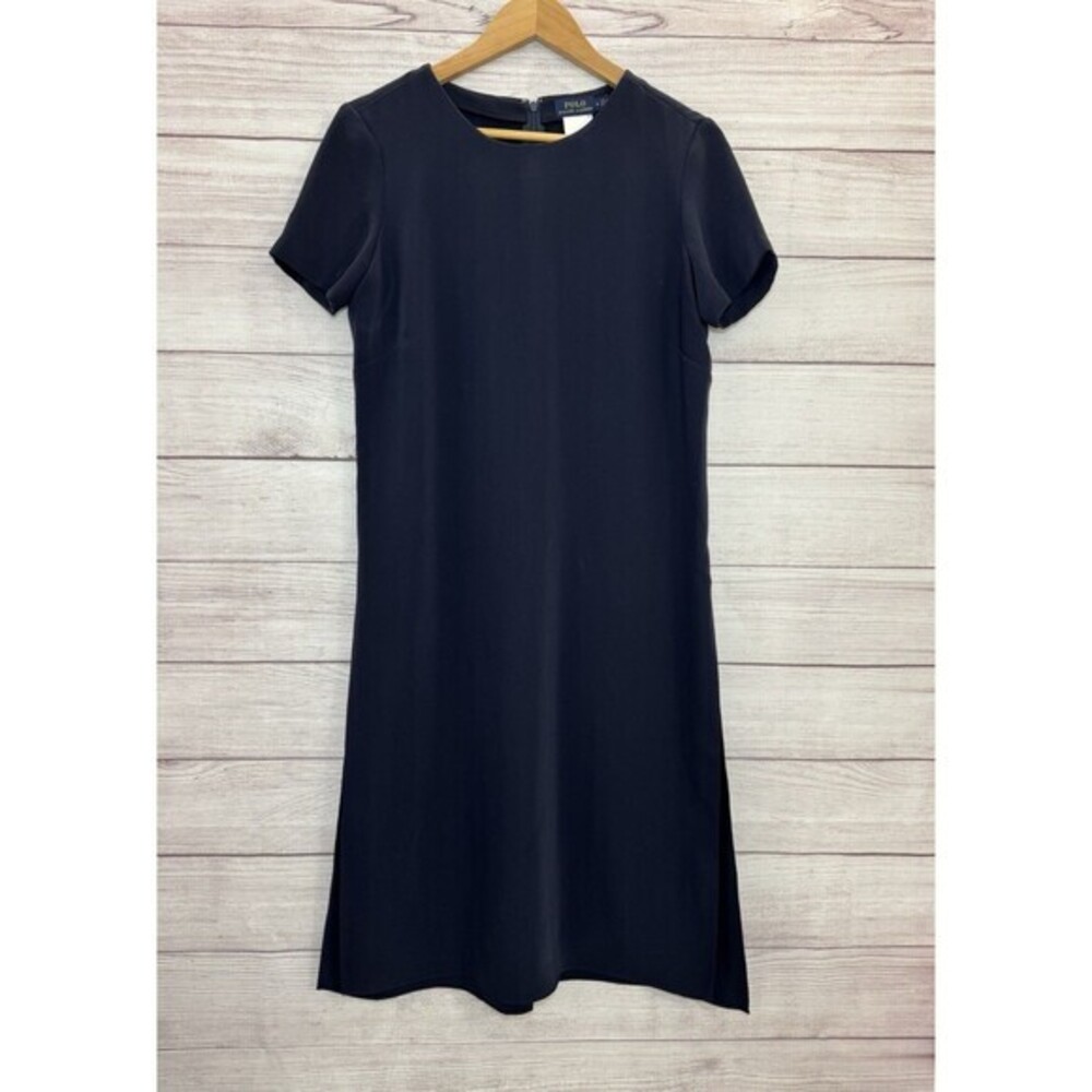 POLO RALPH LAUREN Maxi /beach Dress Short Sleeve Slit Pullover Navy Sz 4